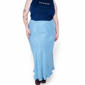 Time and Tru Sky Blue Midi Skirt